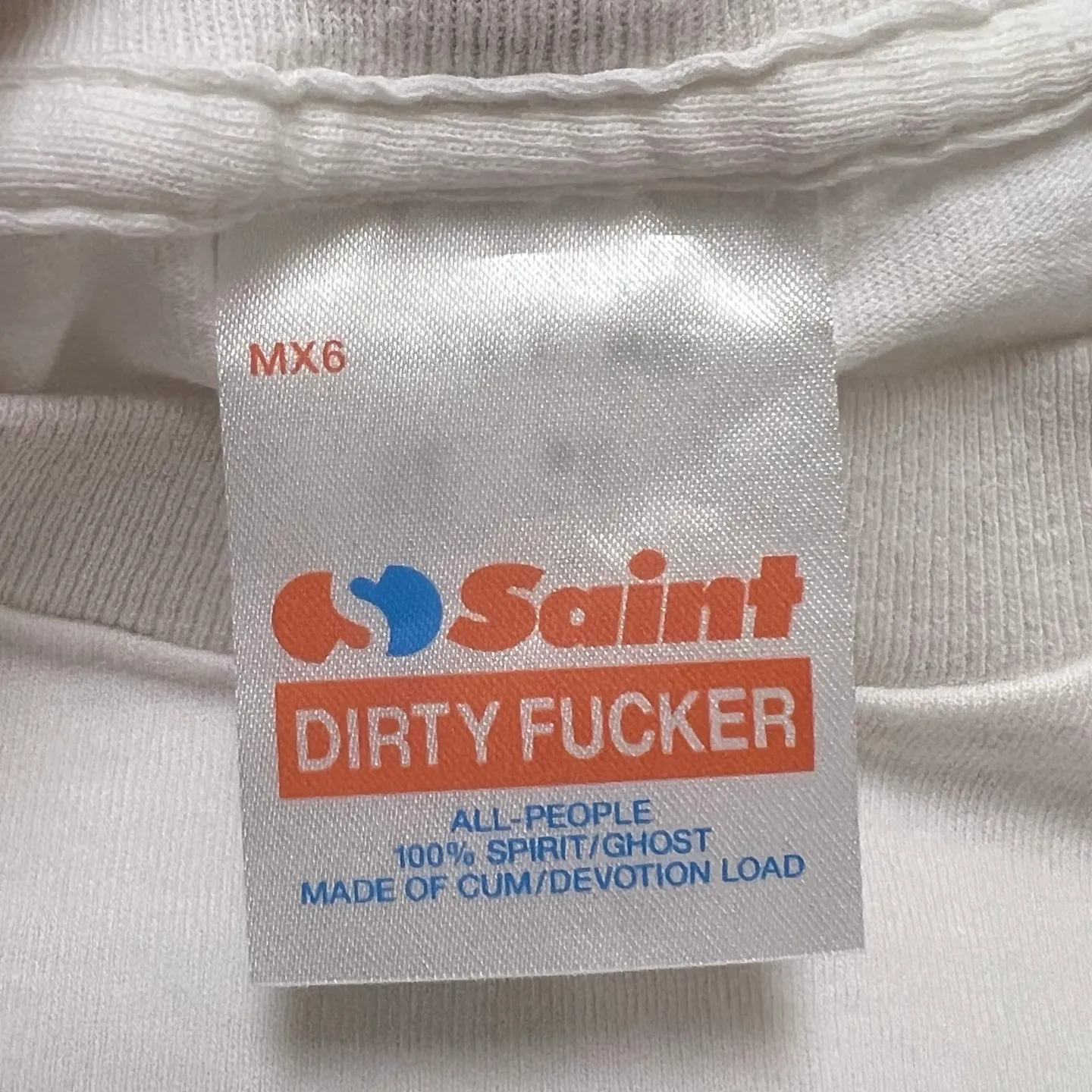 SAINT Mxxxxxx INSANE SS TEE/WHT Little Devil Angel TEE 100% INSANE slogan printed short sleeves off-white S-XL tube-woven fabric without side seams OE yarn original same weight correct version original main mark/wash mark/little angel security code original development no touch printing